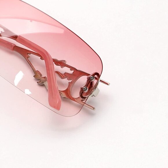 Rimless Y2K Rectangle Light Pink Sunglasses Women and Men Vintage Retro Eyewear - Picture 5 of 6